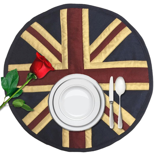 Dupioni Silk Union Jack Britain tea dyed vintage flag round quilted Table runner, Trivet, placemat  by HOME HEART Brands (Made in India)