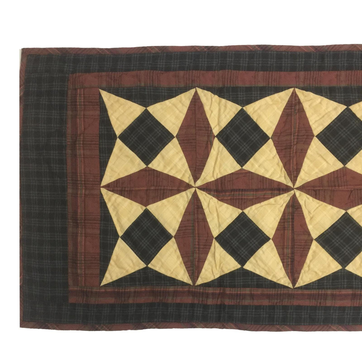 Hand Quilted crafted Heritage spinning wheel patchwork plaid table runner 16"x50" Table Toppers by HOME HEART Brands(Made in India)