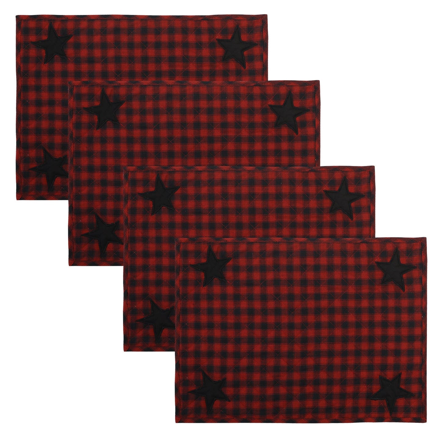 Quilted place mat with black star embroidered on Black/Red Country Plaid 14"X19" by HOME HEART Brands/Tablemat