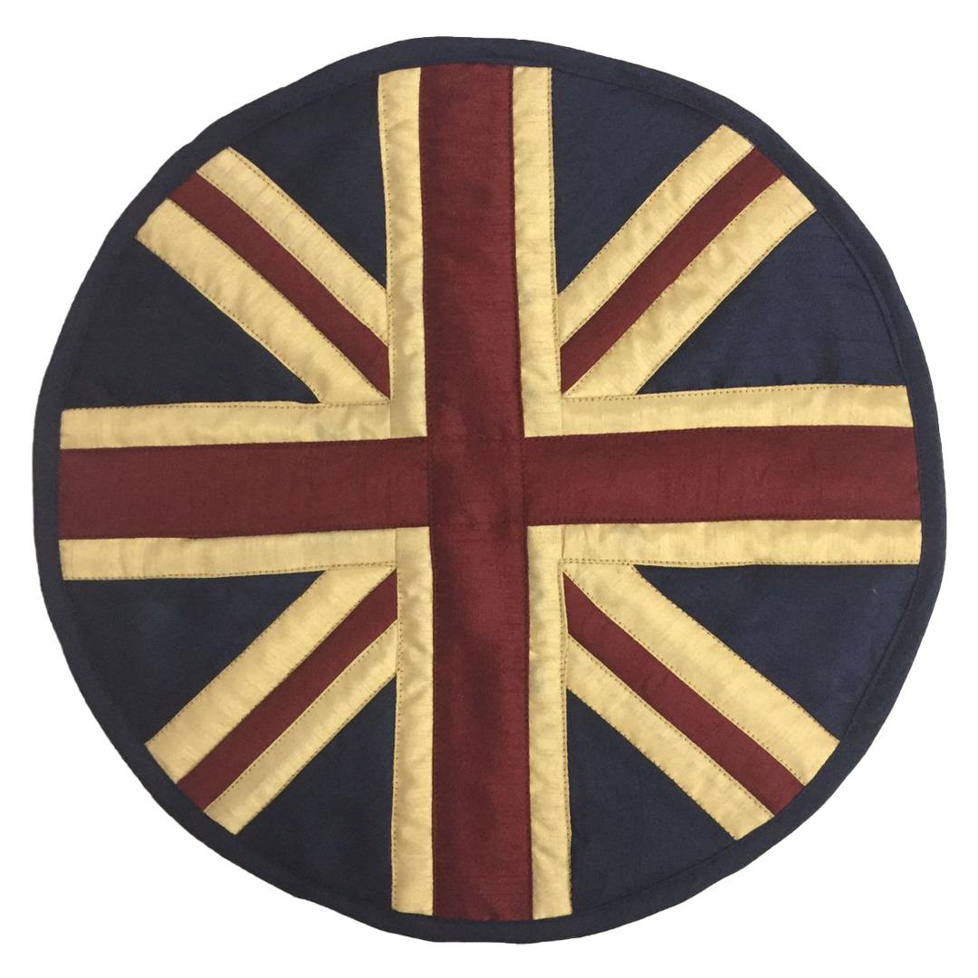 Dupioni Silk Union Jack Britain tea dyed vintage flag round quilted Table runner, Trivet, placemat  by HOME HEART Brands (Made in India)