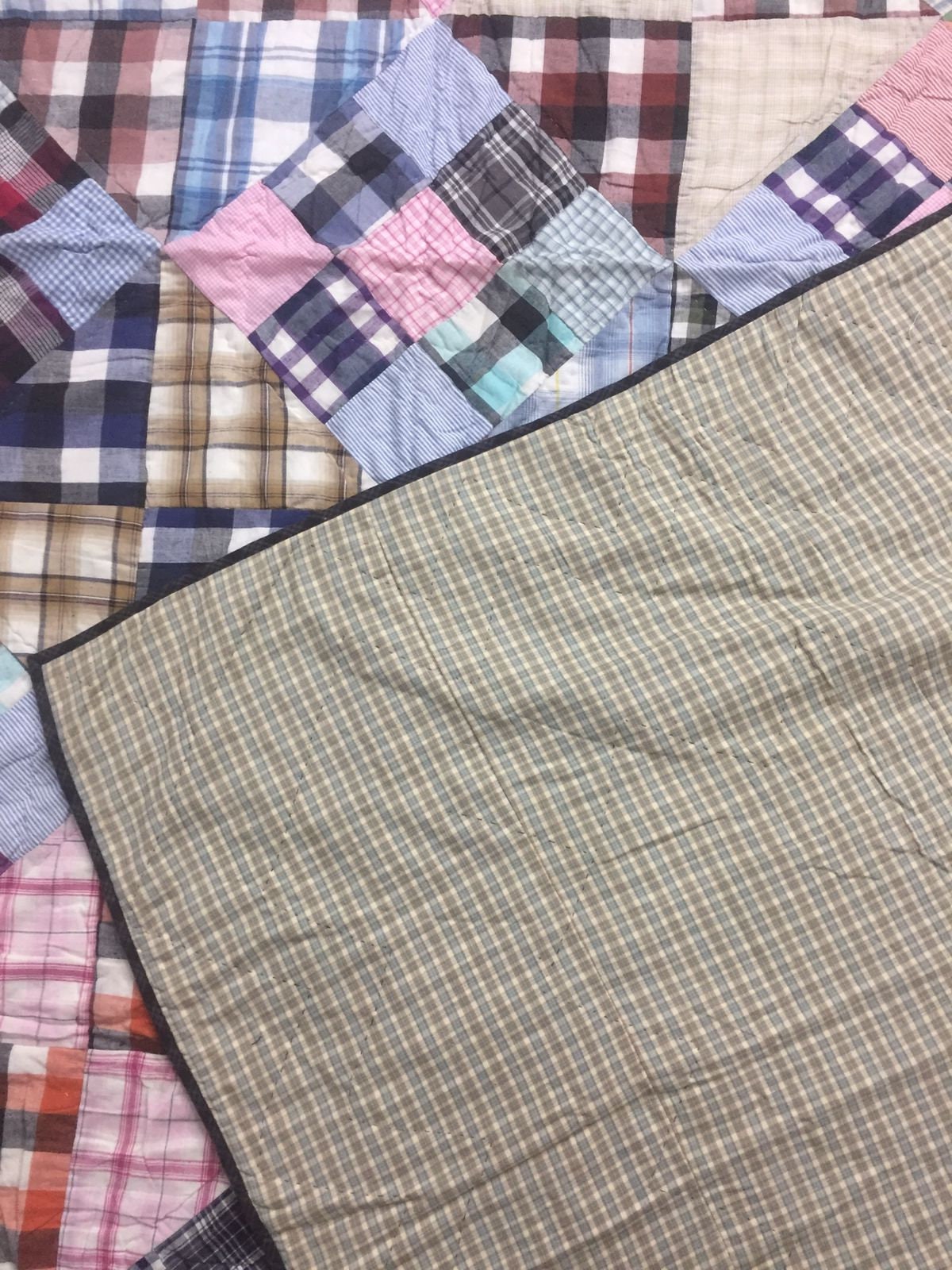 Hand Quilted bedspread Quilt full size 84"x84" nine patch Primitive Country Patchwork Design Mix Plaid Fabric by HOME HEART Brands