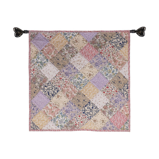 Hand Quilted table topper, square mat runner, patchwork , small quilt, Calico floral prints sew pocket by HOME HEART Brands(Made in India)