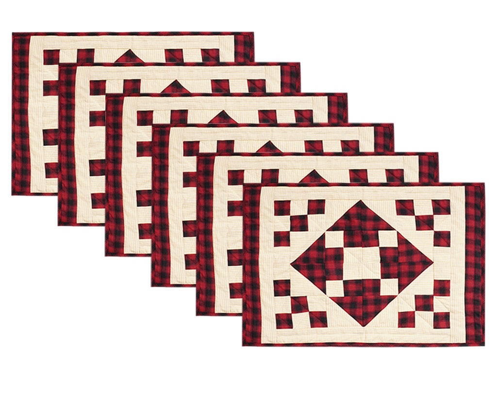 Quilted placemats / Tablemat patchwork red diamond square plaid country by HOME HEART Brands(Made in India)