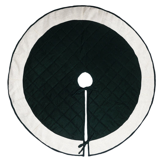 Christmas tree skirt quilted classic green micro Velvet and lurex jute Thick Double Layer by Home Heart Brands(Made in India)