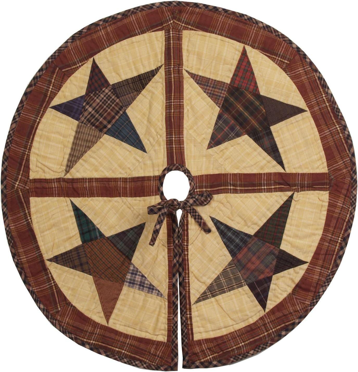 Christmas tree skirt hand made hand quilted Wishing star plaid patchwork Heirloom thick Quality by HOME HEART Brands (Made in India)