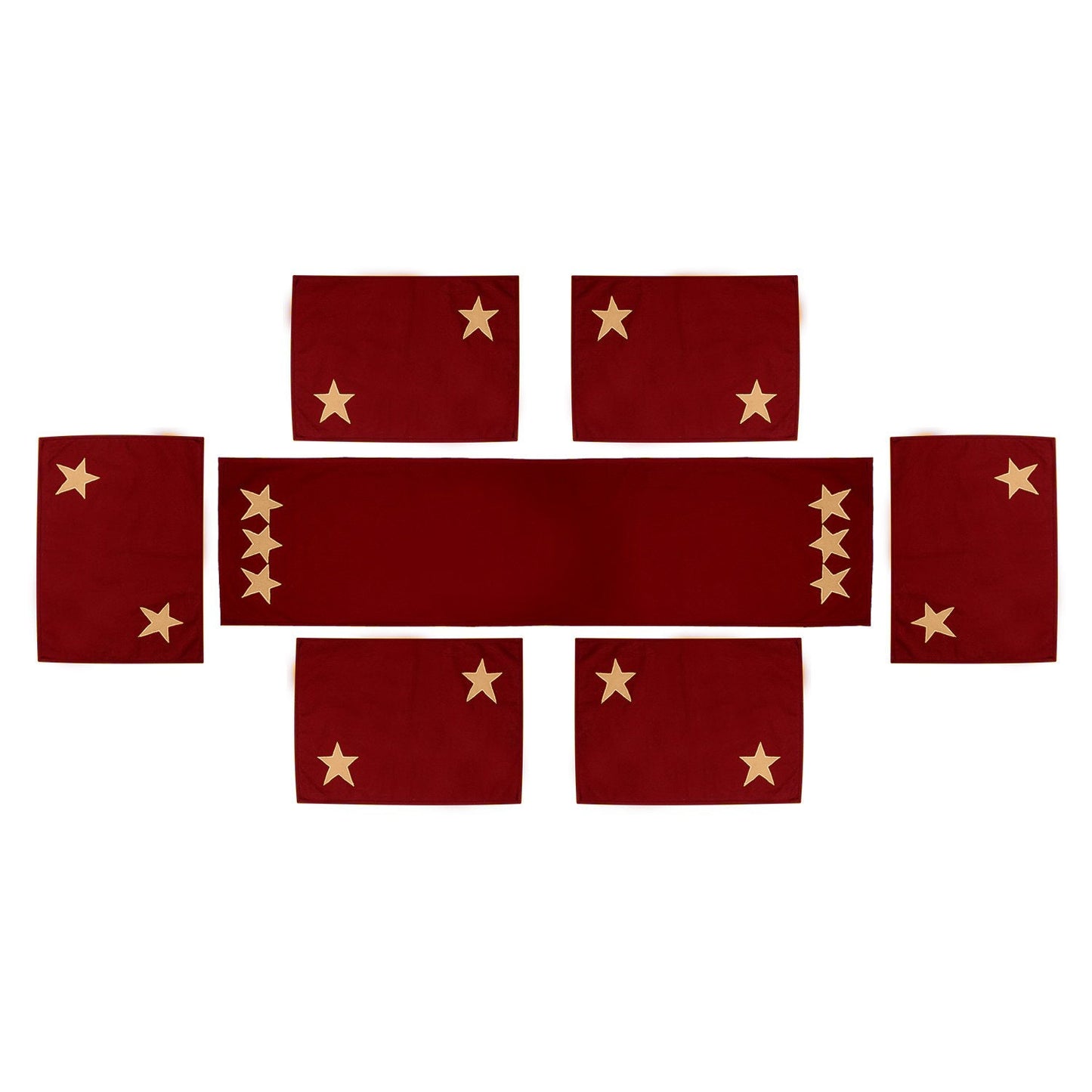 Cotton placemat & Toppers Premium tapestry cotton fabric dark red with beige star applique embroidered by Home Heart Brands(Made in India)