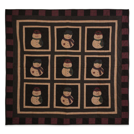 Hand made Throw Quilt, Table Toppers 44"x44" embroidered snowman primitive Hand Quilted Cotton quilt by Home Heart brands (Made in India)