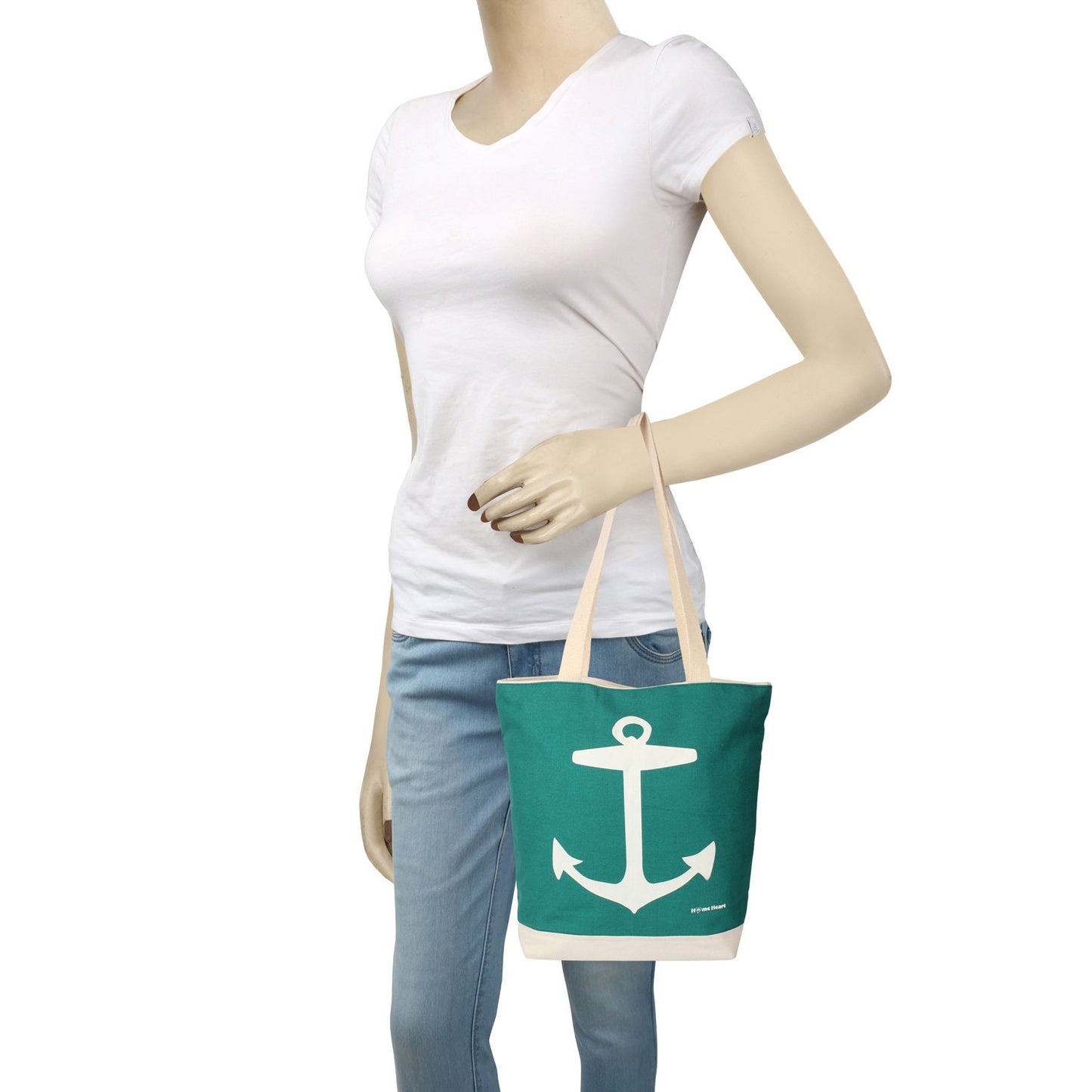 Hand bag Canvas shoulder duck cotton Tote Bag Nautical Anchor Theme 12oz with Pocket, Top for Shopping, Picnic, School , Travel, Beach