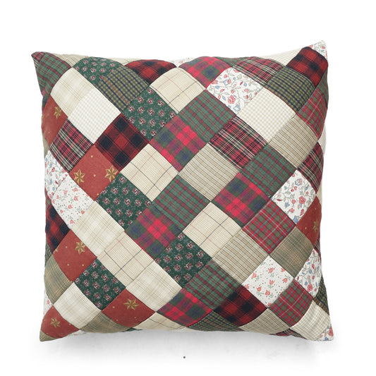 Quilted patchwork pillow cover, cushion cover, pillow Calico Country Floral & plaid cotton  by HOME HEART Brands(made in India)