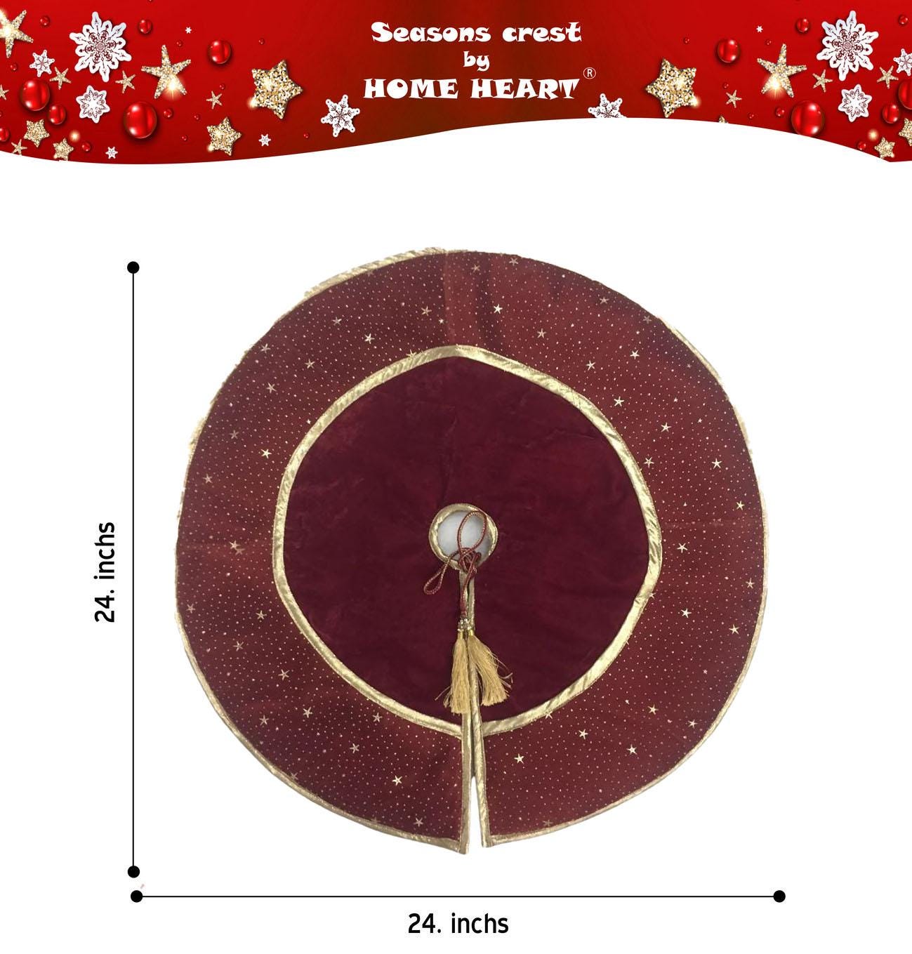 Christmas tree skirt classic micro maroon red Velvet fabric with gold & floral Brocade Fabric Border Thick Double Layer by HOME HEART Brands