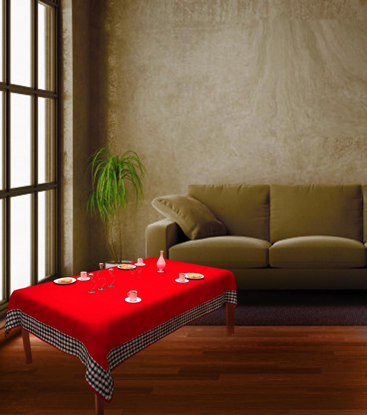 Table Cloth Red Cotton 10oz(310 gsm) duck Canvas Fabric Dining Tablecover for Decoration Machine Washable Made in India by Home Heart Brands