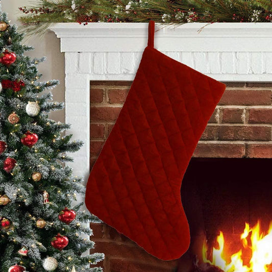 Christmas stocking hand made machine quilted burgundy velvet thick(16 inc tall) traditional stocking by HOME HEART Brands(Made in India)