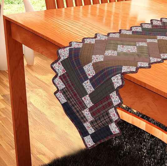 Quilted Table Runner & Toppers country patchwork Mix plaid, print cotton fabric Charming square by HOME HEART Brands (Made in India)