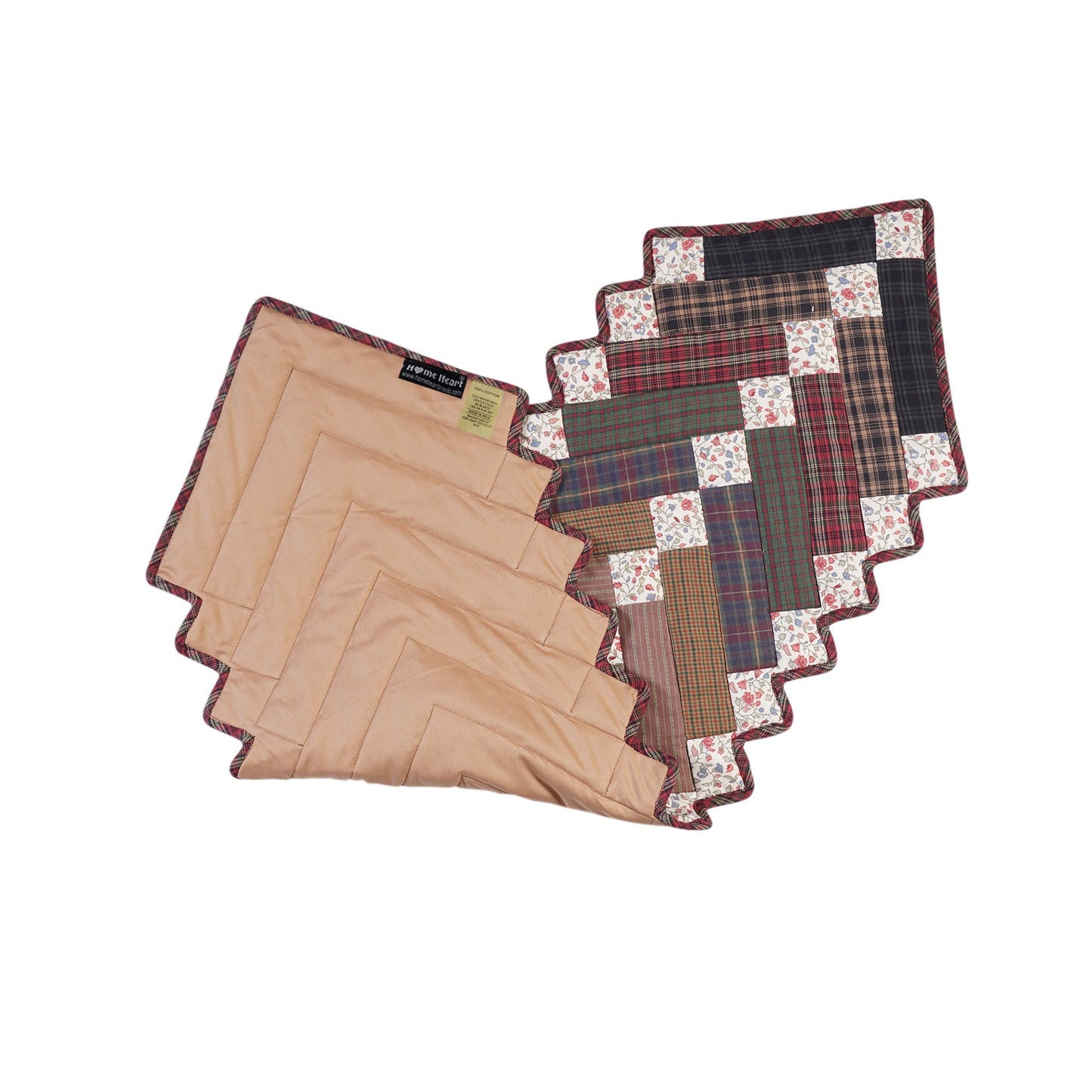 Quilted Table Runner & Toppers country patchwork Mix plaid, print cotton fabric Charming square by HOME HEART Brands (Made in India)
