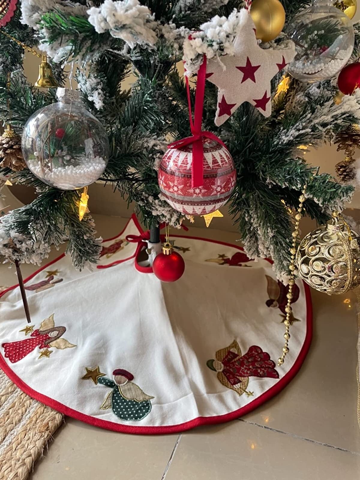 Christmas tree skirt Cotton Sturdy ivory Duck Fabric & multi colour Angel Applique style  by HOME HEART Brands