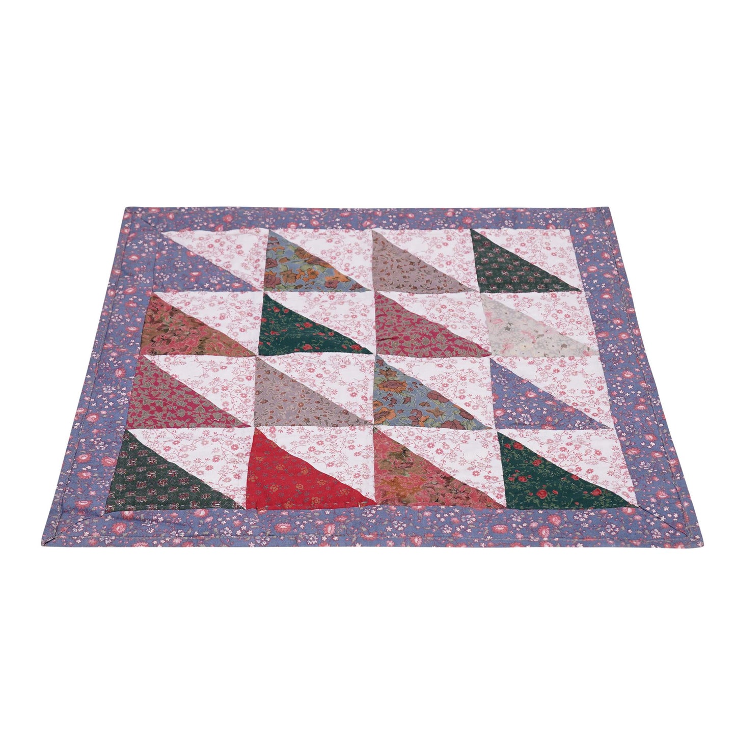 Hand Quilted small quilt 20"x20" table topper,square block, wall hanging Calico Flying Geese rod pocket by HOME HEART Brands(Made in India)