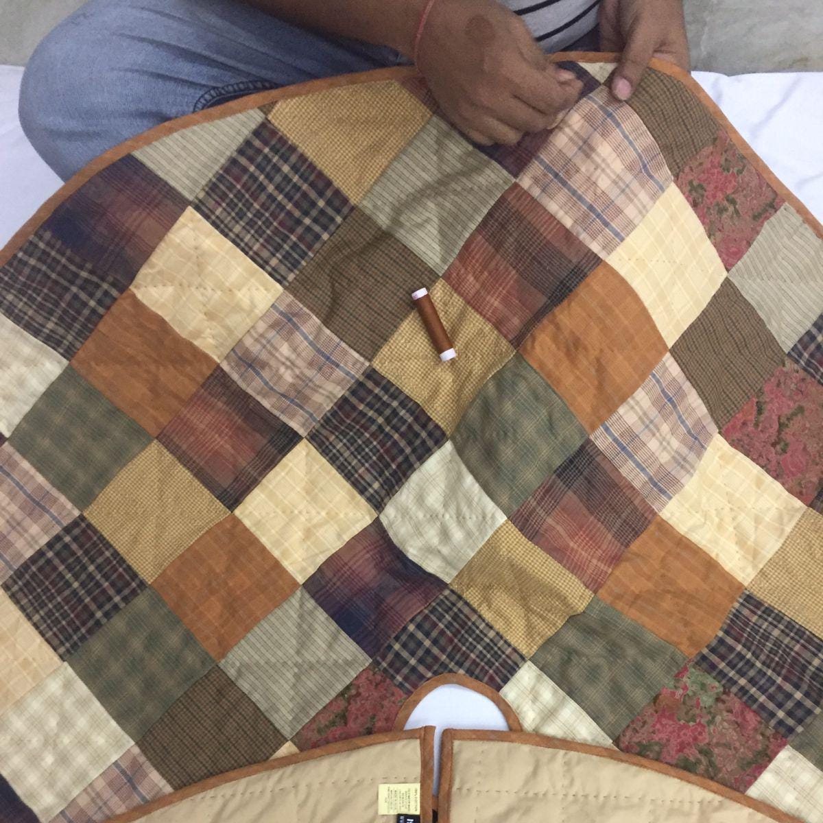 Christmas tree skirt Hand made hand quilted Autumn mix plaid & print patchwork Country primitive Thick décor tree skirt by HOME HEART Brands