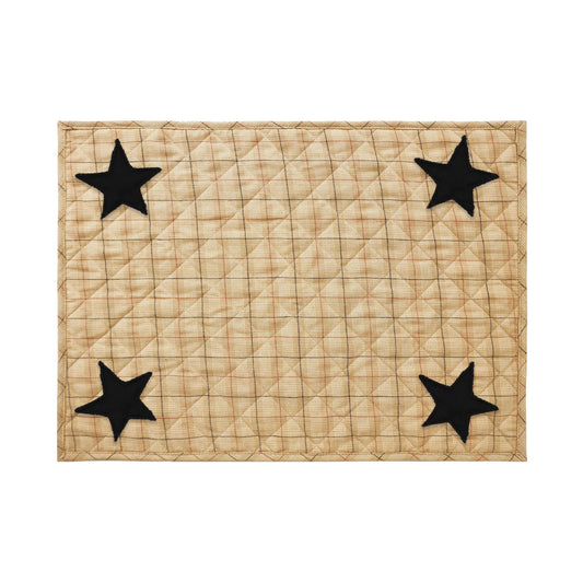 Quilted PLACEMAT & Table toppers Table mat black star embroidered beige Country Plaid 14"X19" by HOME HEART Brands(Made in India)