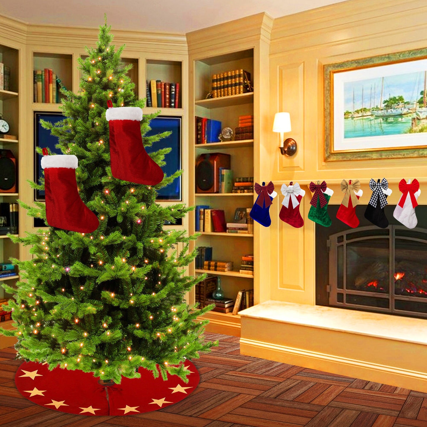 Christmas stocking Traditional red velvet (9 inch tall) by HOME HEART Brands(Made in India)