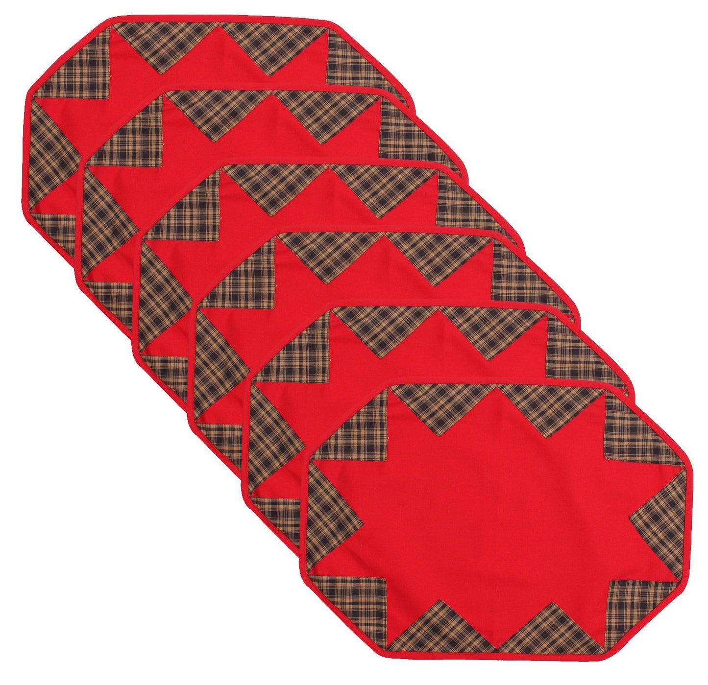 Placemat & Toppers Premium tapestry red heavy duck cotton and applique black tan plaid broken star by Home Heart Brands(Made in India)