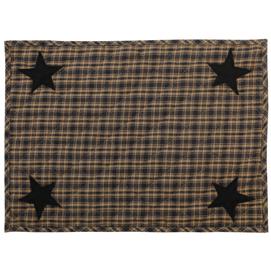 Quilted PLACEMAT & Table toppers Table mat black star embroidered Black/Beige Country Plaid 14"X19" by HOME HEART Brands(Made in India)