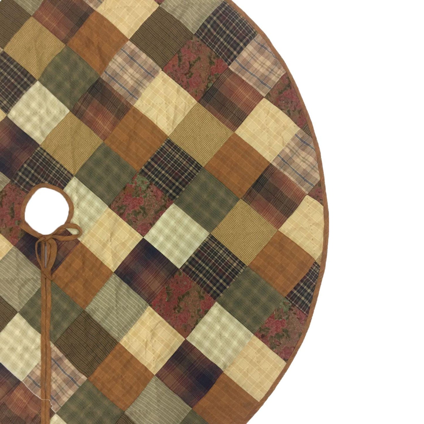 Christmas tree skirt Hand made hand quilted Autumn mix plaid & print patchwork Country primitive Thick décor tree skirt by HOME HEART Brands