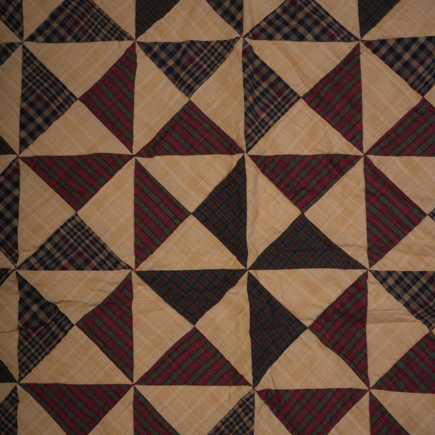 Hand made calico plaid Pinwheel 44"x44" Cotton Hand Quilted patchwork Wall hanging & Toppers, baby quilt by HOME HEART Brands