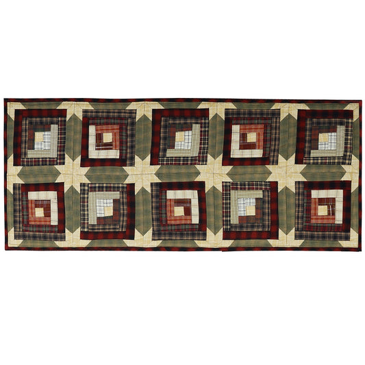Quilted Table Runner, Wallhanging & Table Toppers Country cabin green gold plaid patchwork by HOME HEART Brands( Made in India)