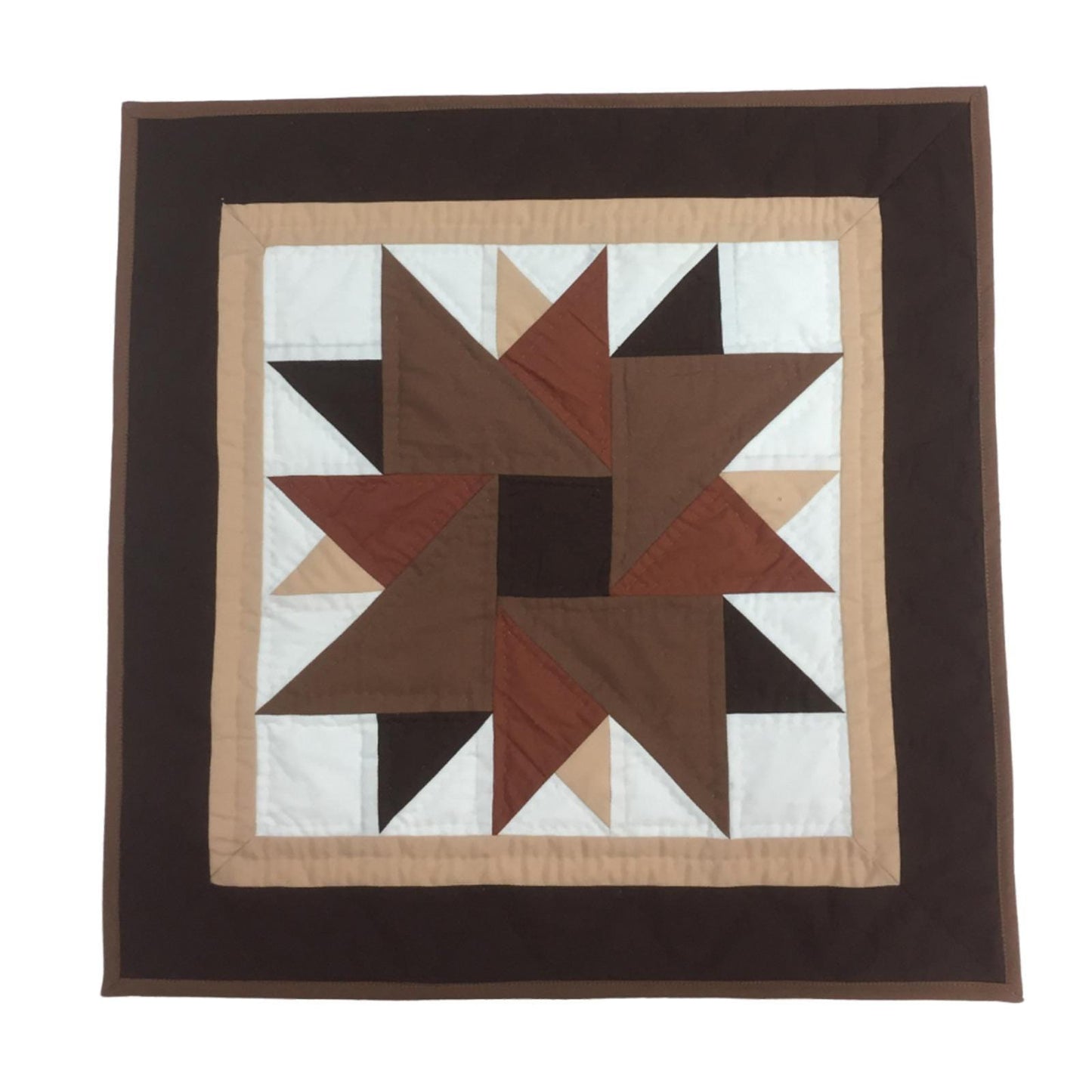 Barn star quilted 19"X19" hand crafted block square quilt, small quilt, Table Topper calico fabric by Home Heart brands (Made in India)