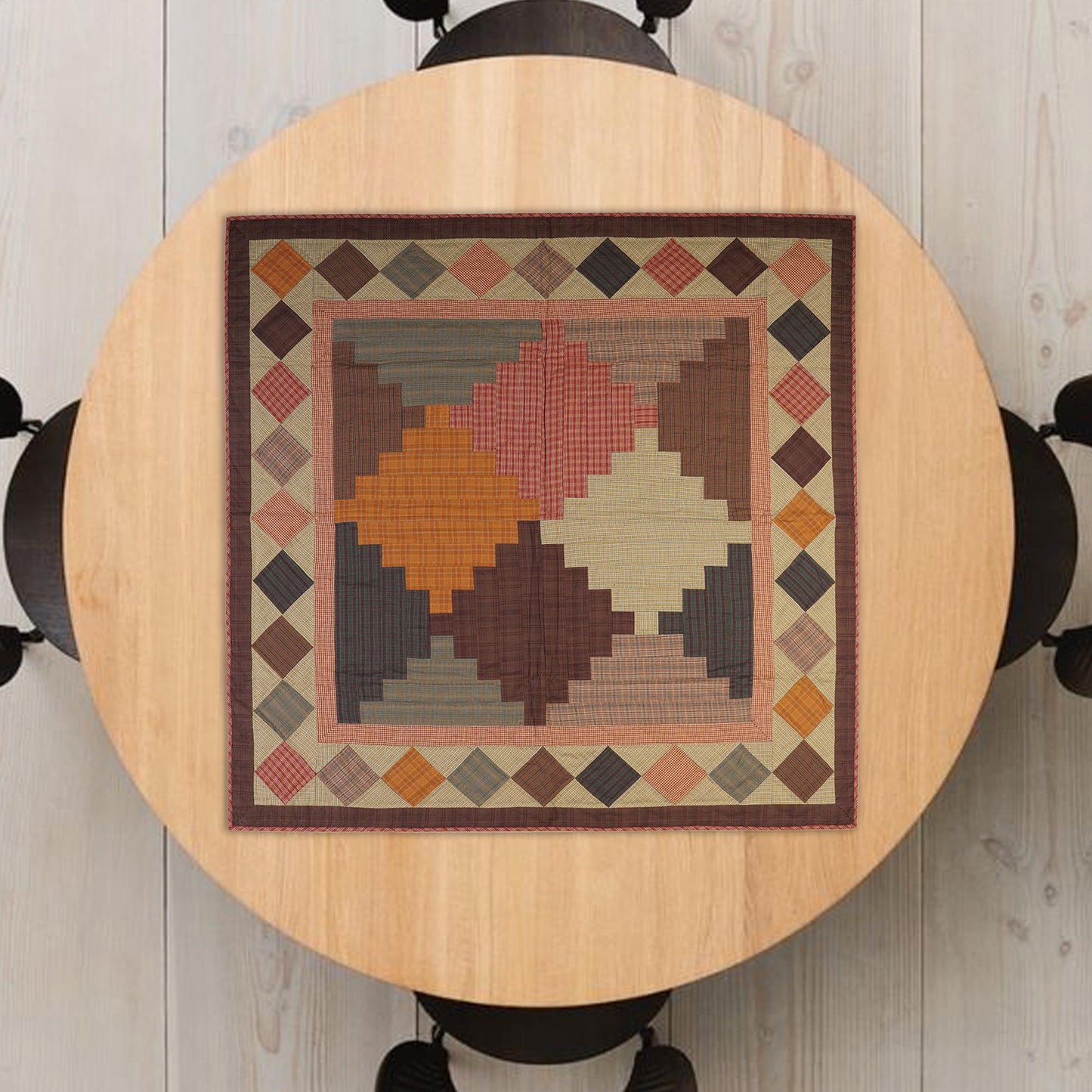 Hand Quilted Throw quilt, wall hanging ,Table Topper 45"x45" patchwork country Autumn Rocky mountain by Home Heart brands (Made in India)