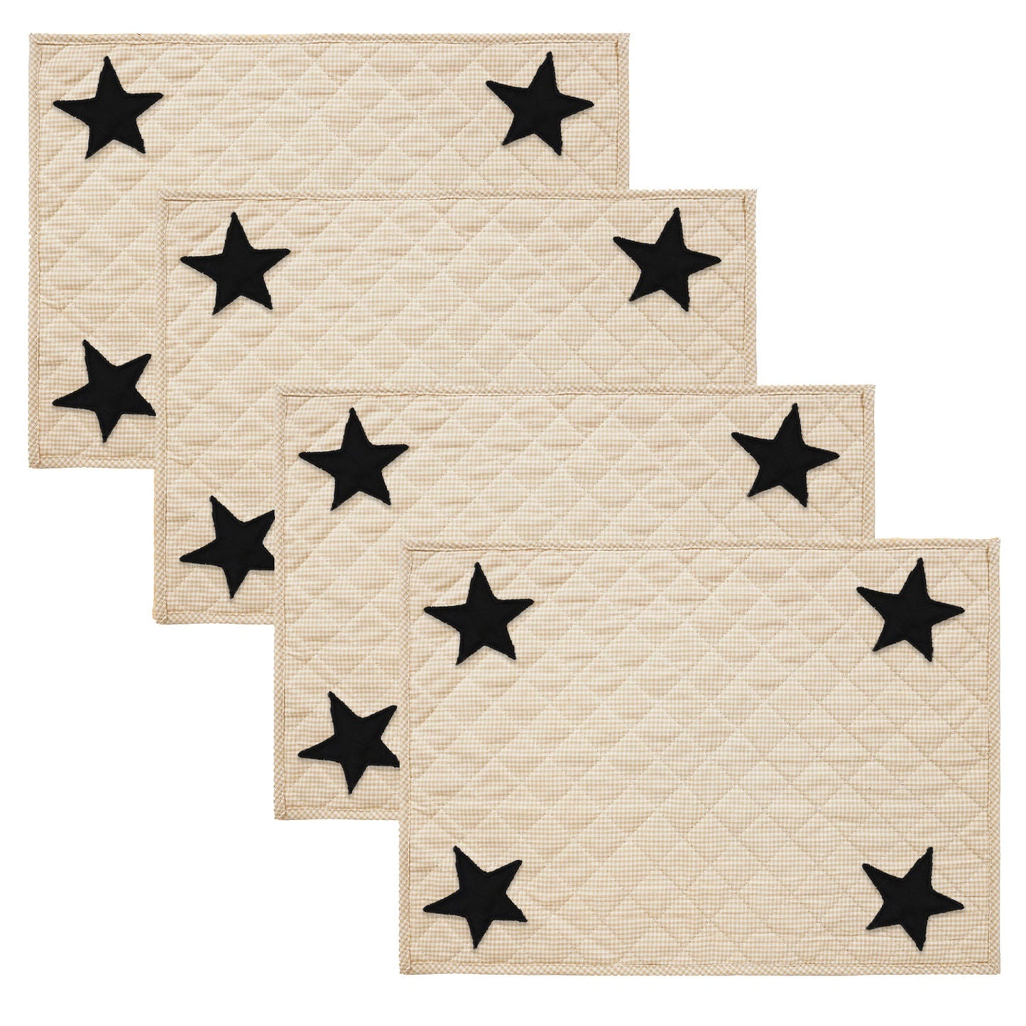Quilted PLACEMAT & Table toppers Table mat embroidered black star beige gingham Country Plaid 14"X19" by HOME HEART Brands(Made in India)