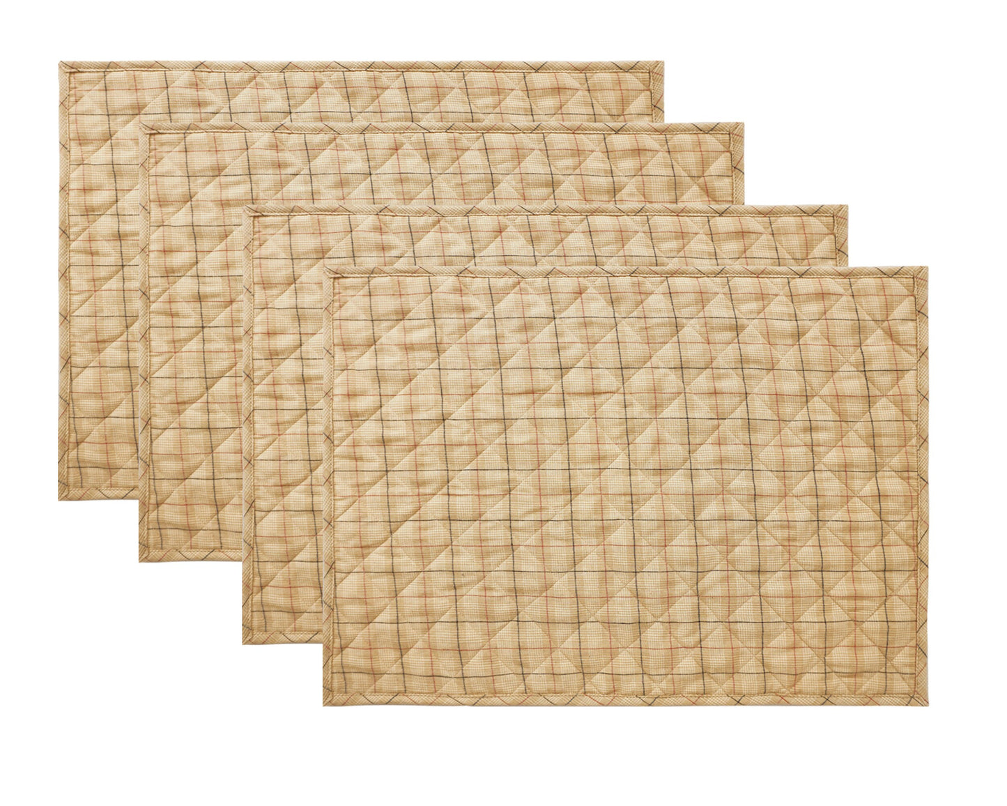 Quilted PLACEMAT beige with black & red Country Plaid 14"X19" by HOME HEART Brands/Table mat(5931)
