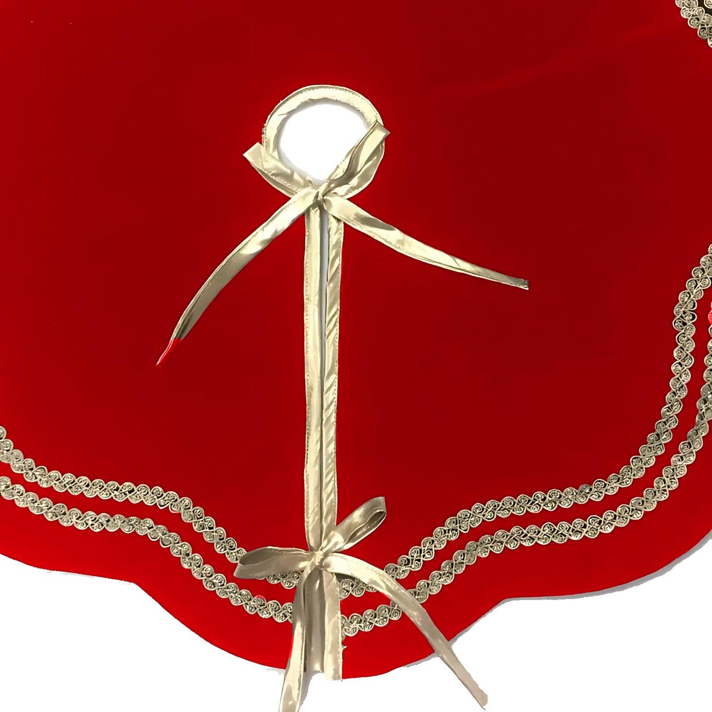 Christmas Tree Skirt Handcrafted Scallop Design Red Velvet with Gold Trim Double Layer Heirloom Quality by HOME HEART Brands(Made in India)