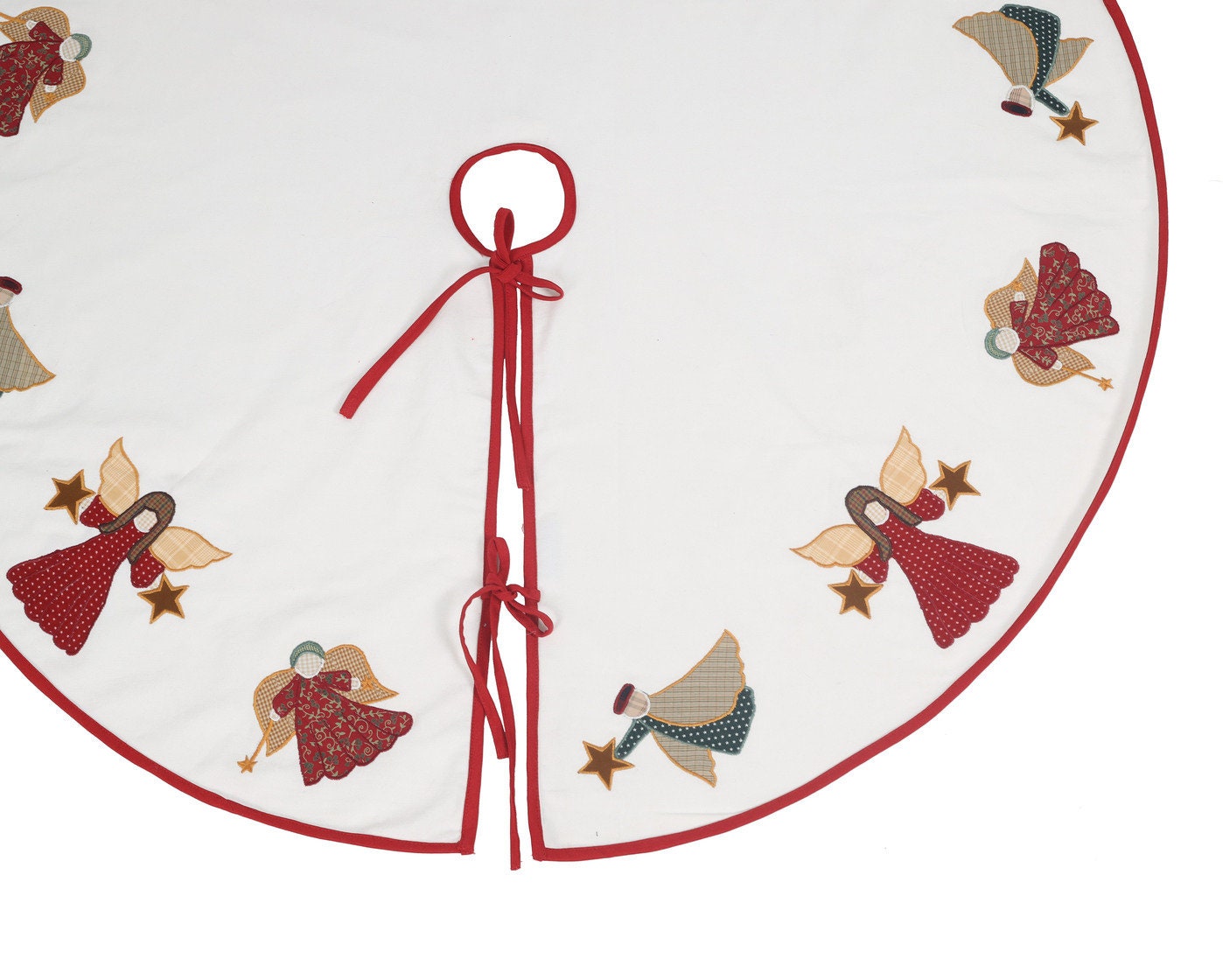 Christmas tree skirt Cotton Sturdy ivory Duck Fabric & multi colour Angel Applique style by HOME HEART Brands