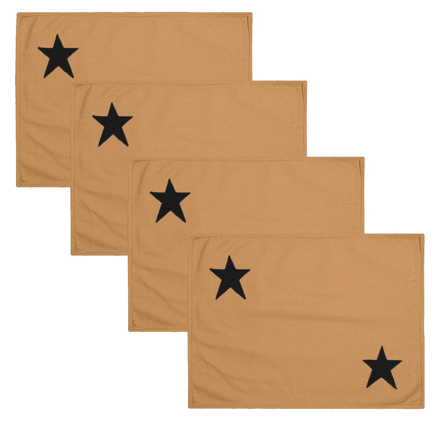 Cotton placemat & Toppers Premium tapestry cotton fabric beige with black star applique embroidered by Home Heart Brands(Made in India)