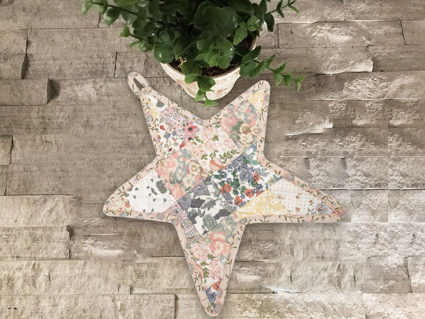 Quilted Trivet/Pot Holder/Table topper Calico Country light floral American patchwork star 10"x10" by HOME HEART Brands ( Made in India)