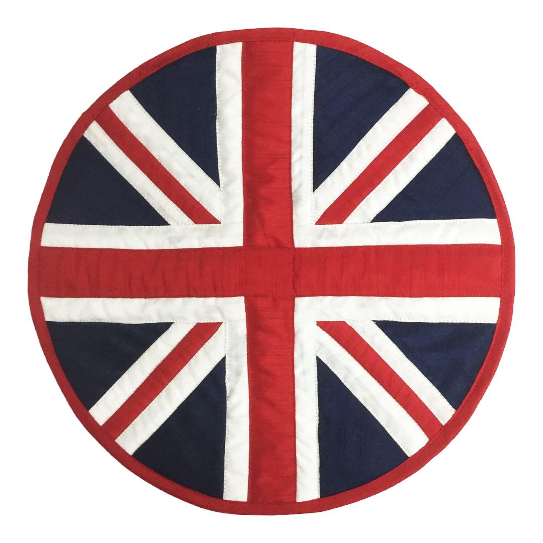 Dupioni Silk Union Jack Britain flag reversible round quilted Table runner, Trivet, placemat  & topper by HOME HEART Brands (Made in India)