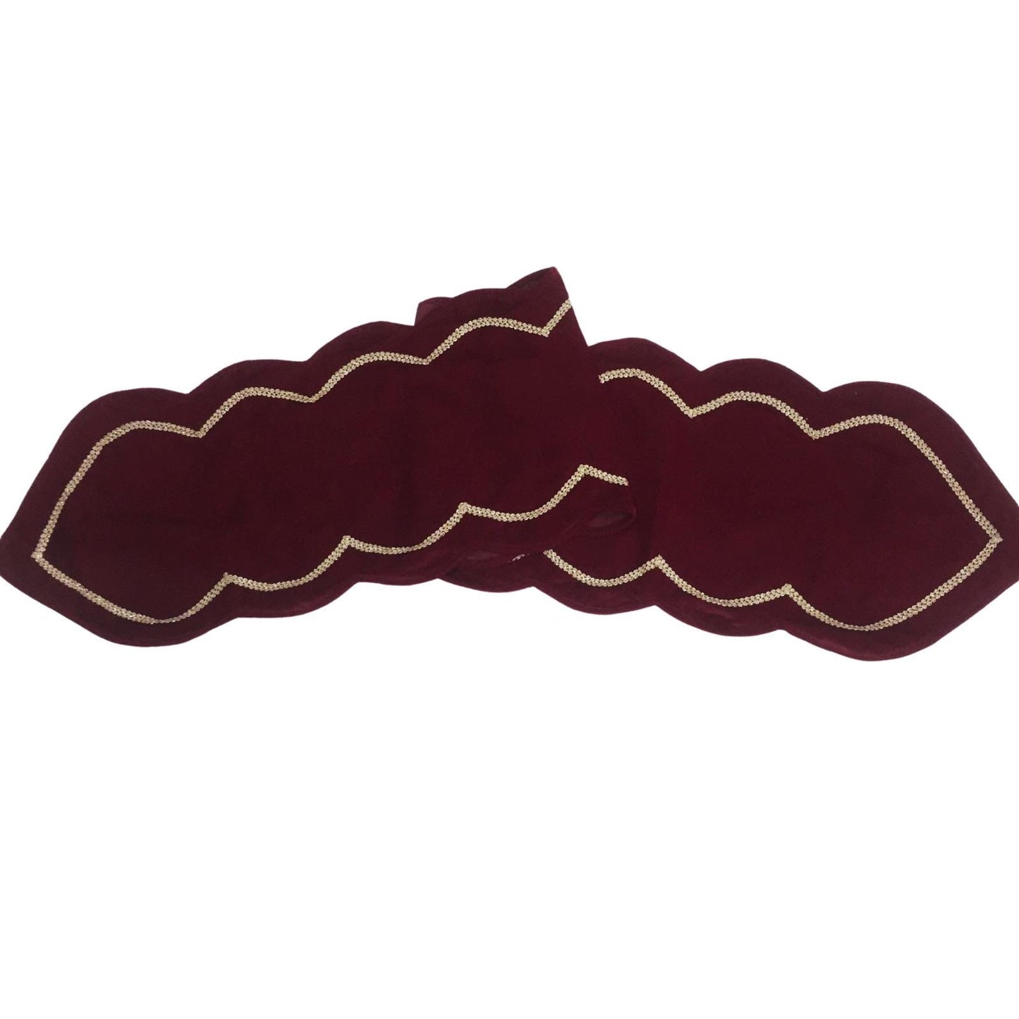 Table runner velvet Handcrafted Scallop Design burgundy wine Velvet, Gold Trim Double Layer Heirloom by HOME HEART Brands(Made in India)
