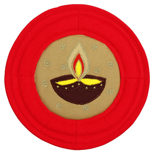 Quilted cotton Pot Holder/Table topper/hot pad/placemat patchwork embroidered Country anokhi diya 9"x9" by HOME HEART Brands( Made in India)