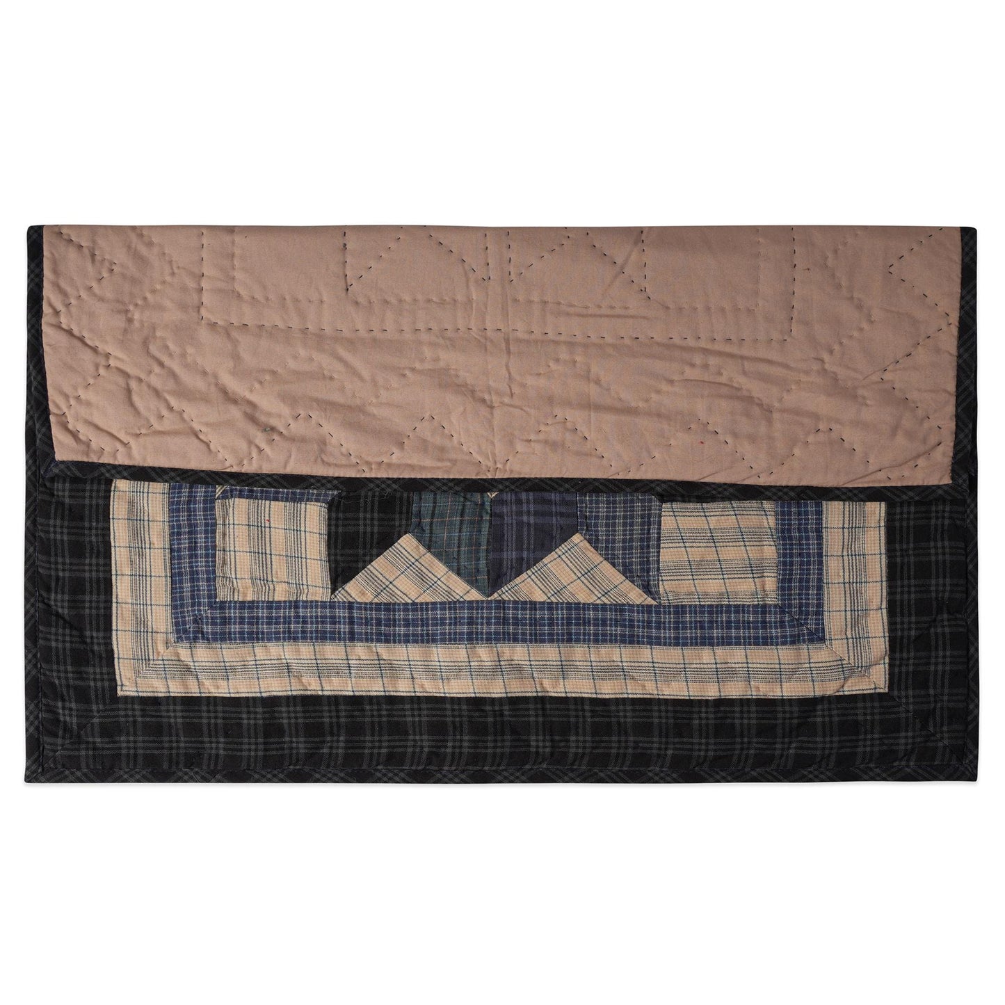 Hand made Hand quilted Throw Quilt, Table Topper 20"x20" Broken star blue plaid quilt by Home Heart brands (Made in India)