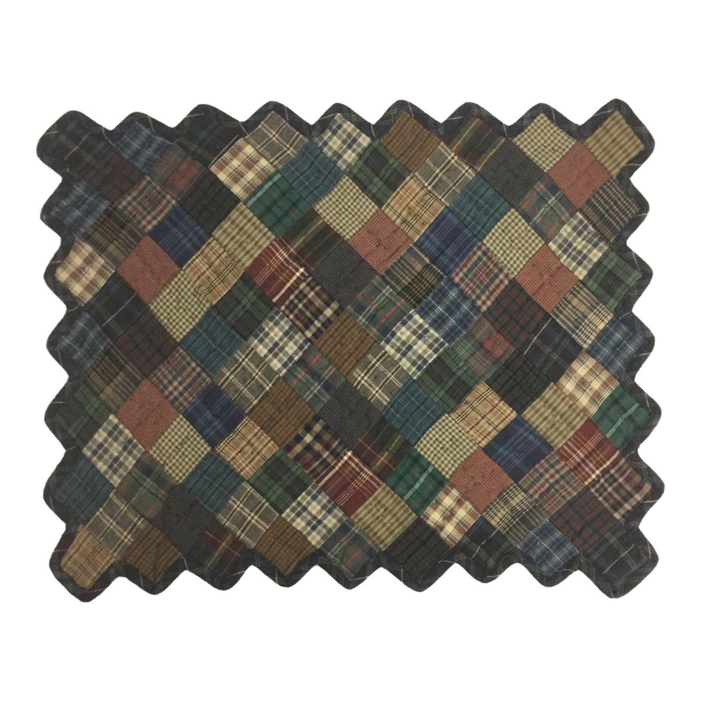 Hand quilted hand made placemats tablemats Dark square mix country plaid zig zag placemat 14"X19" by HOME HEART Brands (Made in India)