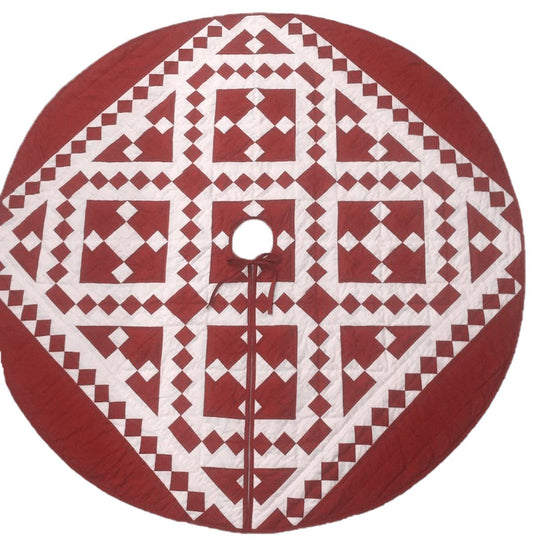 Christmas tree skirt hand made quilted patchwork Red Diamond calico Thick Double Layer Heirloom Quality by HOME HEART Brands(Made in India)