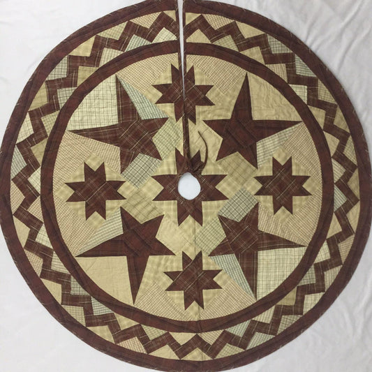 Christmas tree skirt hand made hand quilted patchwork colonial burgundy star Tree skirt with tie Thick Double Layer by HOME HEART Brands