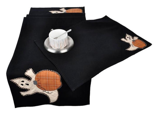 Cotton placemat & Toppers Premium tapestry black duck cotton fabric ghost Halloween embroidered by Home Heart Brands(Made in India)