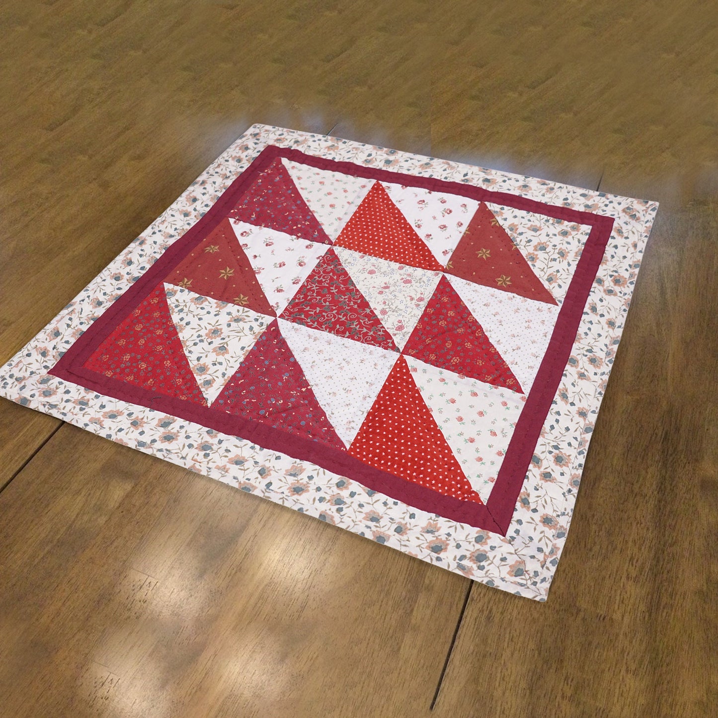 Hand Quilted table topper, square mat runner, patchwork , small quilt, Calico floral prints sew pocket by HOME HEART Brands(Made in India)