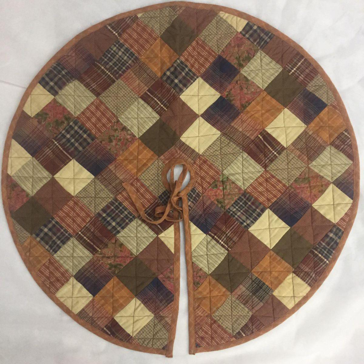 Christmas tree skirt Hand made hand quilted Autumn mix plaid & print patchwork Country primitive Thick décor tree skirt by HOME HEART Brands