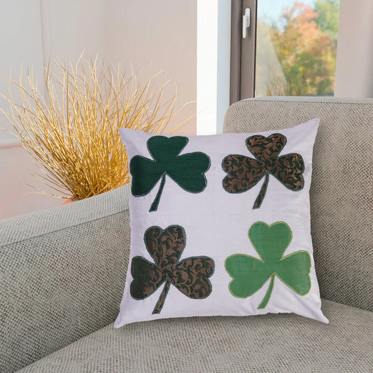 Quilted patchwork embroidered pillow cover,cushion cover, decorative throw pillow, pillow st patrics day by HOME HEART Brands(made in India)