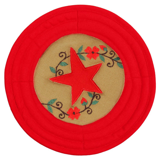 Quilted cotton Pot Holder/Table topper/hot pad/placemat patchwork embroidered Country floral star 9"x9" by HOME HEART Brands( Made in India)