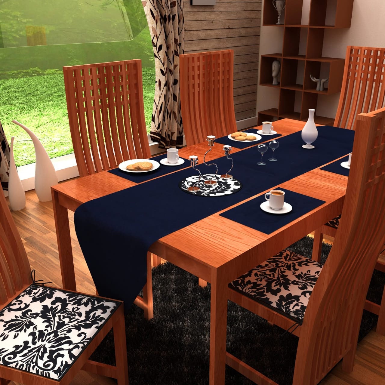 Country table runner Premium tapestry fabric blue heavy cotton cloth Hemmed Table Runner & Toppers made in India by Home Heart Brands