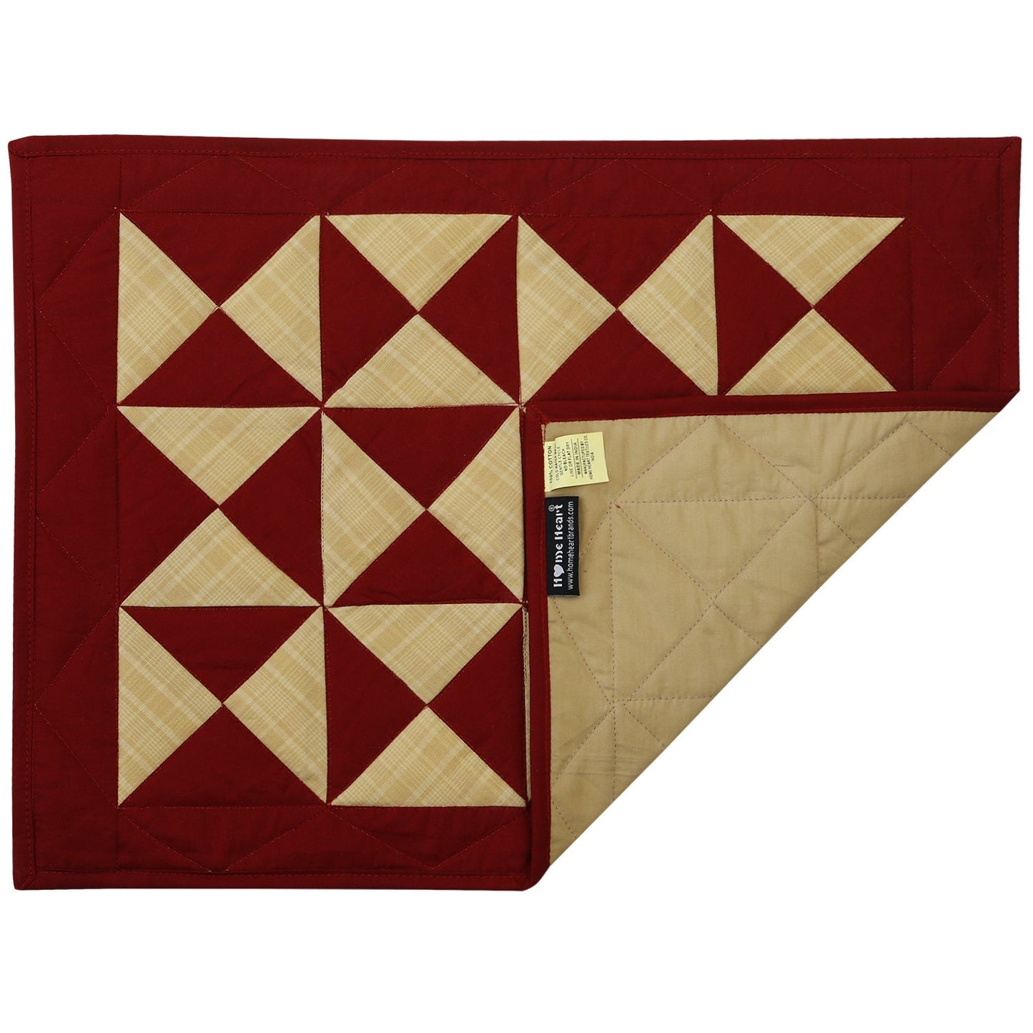 Quilted placemats tablemat patchwork 14"X19" Country Kaleidoscope Burgundy Khaki by HOME HEART Brands(Made in India)
